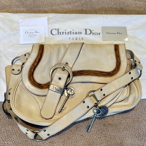 🗝️Christian Dior Gaucho Double Saddle Bag In Cream With Brown Trim🗝️ - Picture 1 of 11